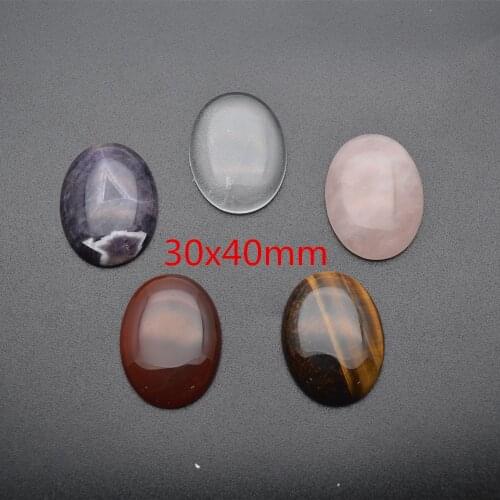 Big 30x40mm Natural Gemstone Oval Shape Stone Cabochons ( Amethyst / Rose Quartz / Crystal / Agate / Tiger Eye ) 5pc per lot
