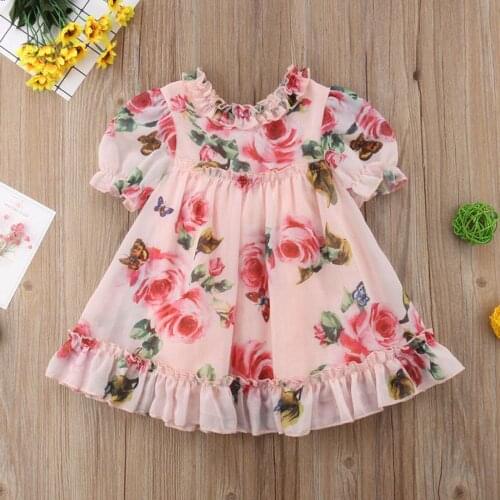 Kid Baby Girl Clothes Floral Print Dress Pink Princess Dresses Bebe Cloth Outfit
