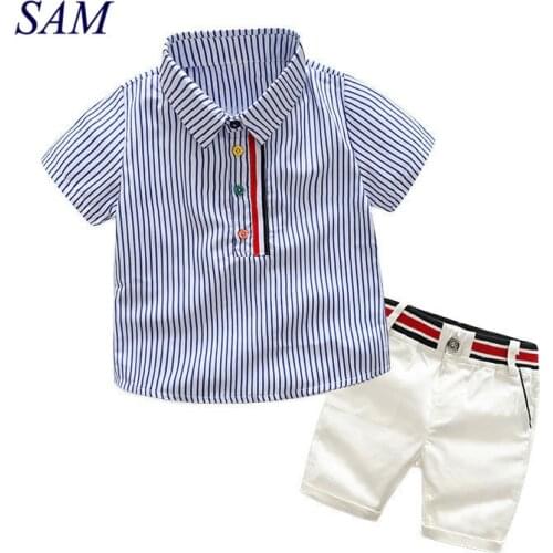 2021 Boys summer fashion clothing sets kids striped short-sleeved T-shirt + shorts 2 pcs suit gentleman clothes for children