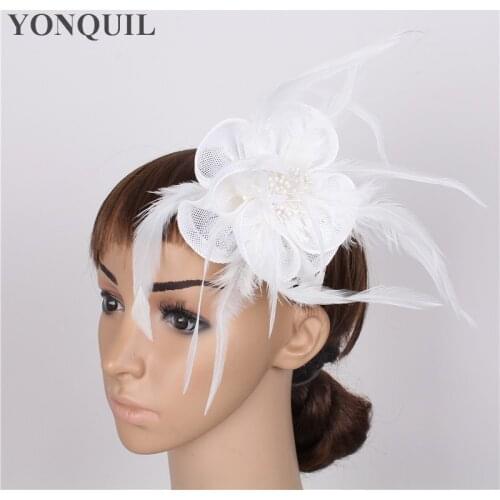 Wedding Chic Party Lady Hats Fascinator Headwear With Feather Headband Cocktail DIY Hair Accessories Fashion Headmade Hat SYF61