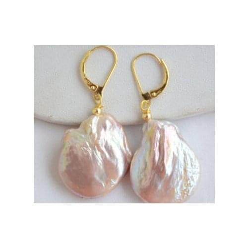 Hot sell new - -hot 13377 22mm coin lavender baroque keshi reborn pearl dangle earring