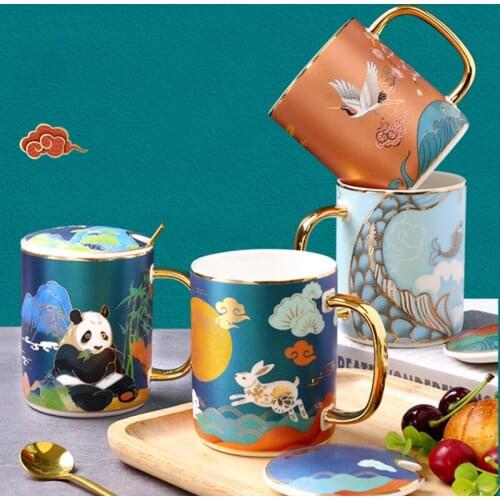 Nordic Ceramic Mugs Spoons with Lids Household Mugs Simple Creative Personality Trend Living Room Home Decoration Accessories