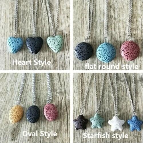 10 Colorful Round Hearts Starfish Lava Stone Essential Oil Diffuser Necklace Aromatherapy Jewelry Rock Stone Necklace