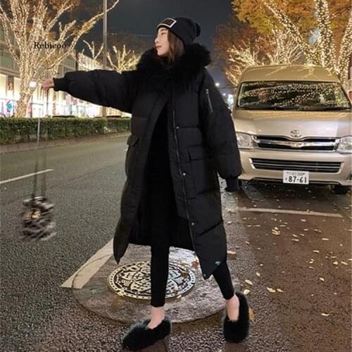 Autumn Winter Casual Solid Hooded Parkas Jacket Women Large Fur Collar Cotton Padded Coat