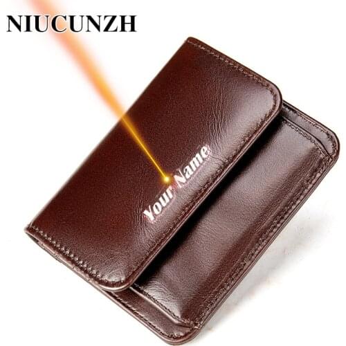 NIUCUNZHU Mens Leather Wallet Vintage Men‘s Thin Wallet Purse For Cards Genuine Leather Wallets Man Hasp Engraved Wallets 7411