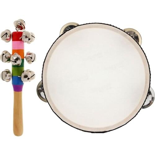 Musical Tambourine Percussion Drum Rainbow Hand Shake Rattle for Rhythm Beat
