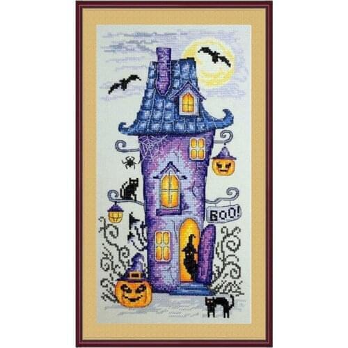 Cross-stitch Printed Cloth Kit Magic Shadowy House 11CT14CT18CT Handmade Chinese Embroidery Material Kit Halloween