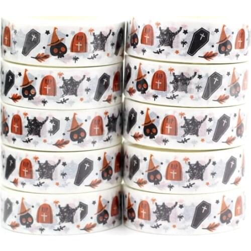 NEW 10pcs/Lot Decorative Magic hat RIP Orange Stars Halloween Washi Tapes Bullet Journal Adhesive Masking Tape Cute Stationery