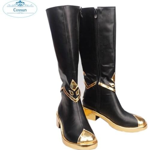 COSSUN Sky Children of Light Black Cosplay Shoes Boots Halloween Carnival Cosplay Costume Accessories PU leather role play