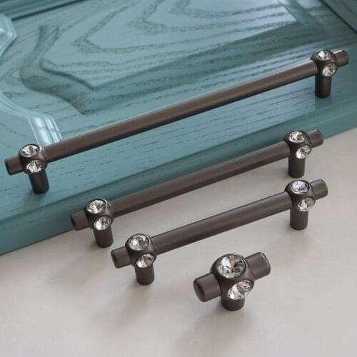 3.75" 5" 7.55" Dresser Handle Drawer Knobs Pearl Gray Kitchen Cabinet Handles Crystal Glass Door Pulls Stylish Knobs96 128 192mm