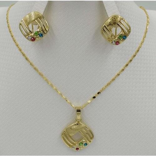 Earrings Pendant Necklace Set Women Gift New Trendy Platinu 3color color Rhinestone Jewelry