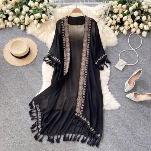 SINGREINY Retro Embroidery Sun Protection Shirt Women Summer Casual Loose Streetwear Chiffon Long Sun Protection Cardigan 2021