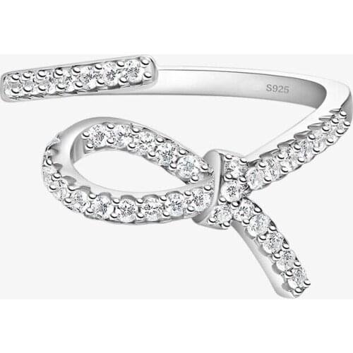 SOELLE Fashion Real 925 Sterling Silver Bowknot Ribbon Open Ring Micro High Quality AAA Cubic Zirconia Women Fine Brand Jewelry