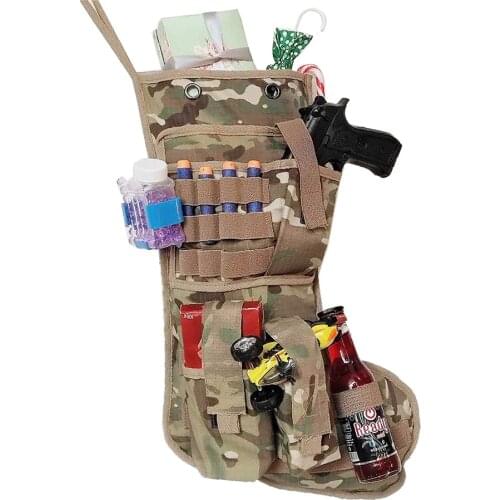 Tactical Christmas Stockings US Military with Molle Gear Webbing Durable Christmas Ornament Family Decorations USMC Woodland