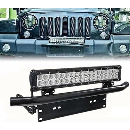 Universal License Plate Mounting Bracket Front Bar Bumper For ATV Jeep Truck W/ 18" 108W Off Road Lights Driving Fog Lamp Bar