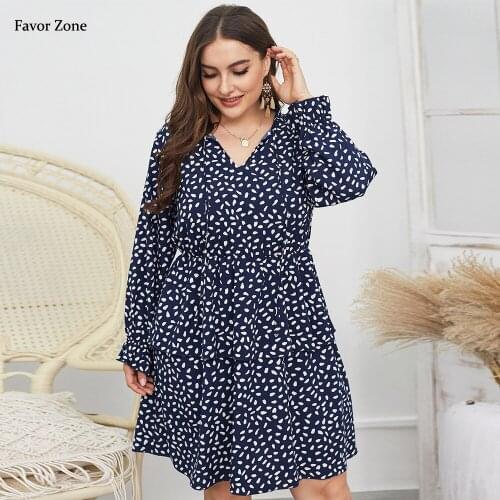 Vintage Dot Print Plus Size Dresses Autumn Women Elegant Ruffles Winter Long Sleeve Midi A-line Casual Loose Evening Party Dress