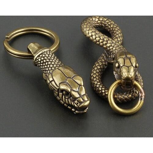Vintage Brass Double Snake Key Ring Outdoor Small Tool EDC Boa Keychain