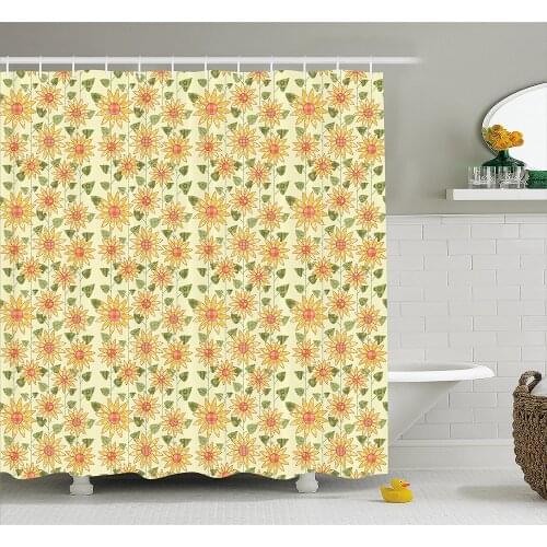 Sunflower Shower Curtain Floral Nature Pattern in Patchwork Style Rustic Country Design Home Decoration Bathroom Curtains