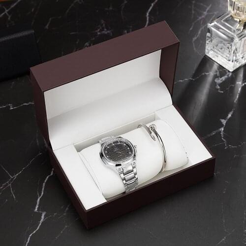 2 Pcs Luxury Bracelet Watches Set Women Fashion Crystal Quartz Clock Ladies Wrist Watch With Diamond Bracelets Hip Hop For Women