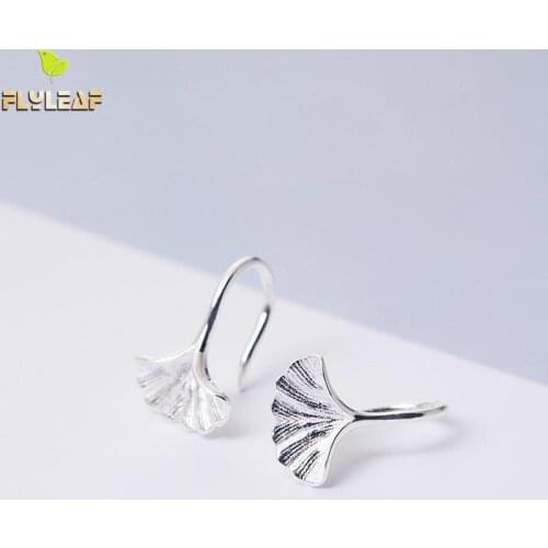 Flyleaf 100% 925 Sterling Silver Ginkgo Leaves Clip Earrings For Women For Women Autumn Lady Fashion Jewelry