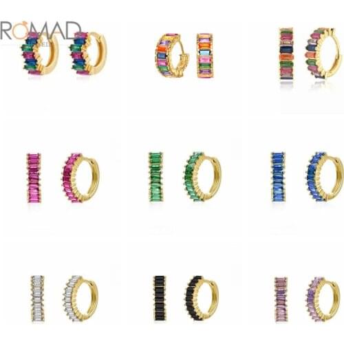 925 Sterling Silver Hoop Earrings For Women Rainbow Colorful Zircon Crystal French Bread Earring Hoops Luxury Jewelry Pendientes