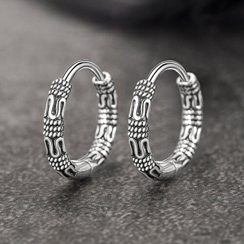 Vintage Ethnic Wave Pattern Hoop Earrings For Women Small Ancient Silver Color Huggies Charming Earring Piercing Accessory Gifts
