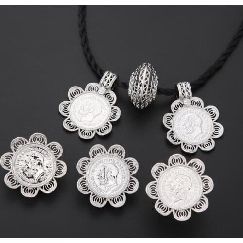 Ethiopian Coin Cross Silver Color African Eritrea Habesha Women Wedding Bride Jewelry Set