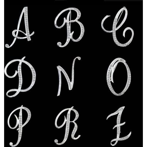 New Fashion Silver Color Rhinestone Pin A-Z 26 English Letters Brooches Trend Personality Clothing Accessories Gifts 1PC