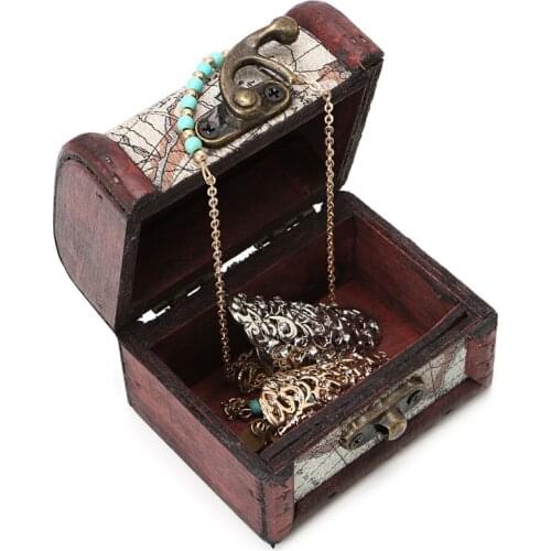 1Pc Vintage Wooden Map Storage Box Metal Locking Jewelry Cufflinks Chest Case 40GB
