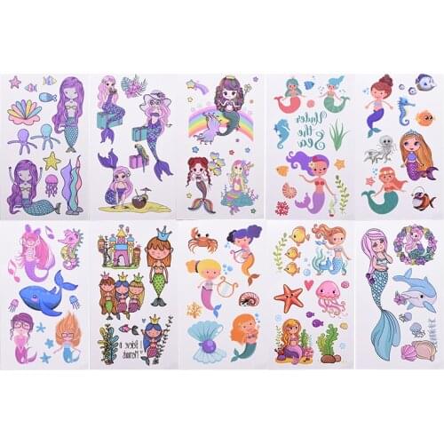 1-10Pcs Animal Temporary Tattoo Stickers Unicorn Mermaid Sea Fish Waterproo Tattoo Sticker For Kids Birthday Party Decor Supply