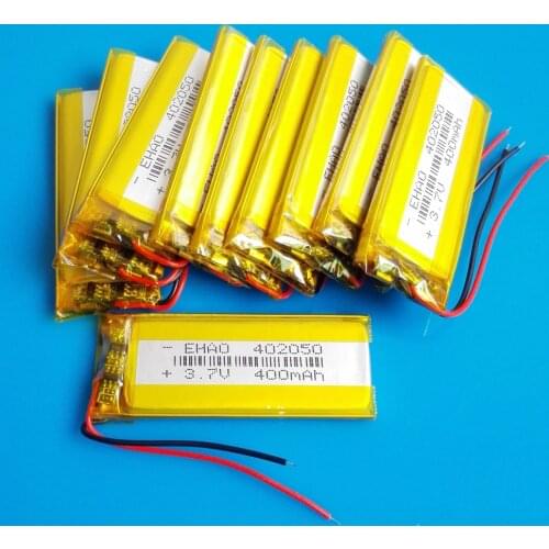 10 pcs 400mAh 3.7V rechargeable lipo battery li polymer lithium batteries 402050 for MP3 MP4 GPS DVD bluetooth recorder e-book