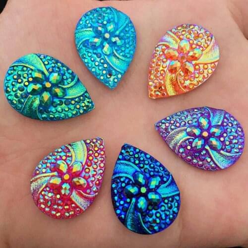100PCS AB Resin 18*25mm Teardrop Whirlwind Flower Flatback Rhinestone Scrapbook Ornaments DIY Wedding Appliques Craft SK09*10