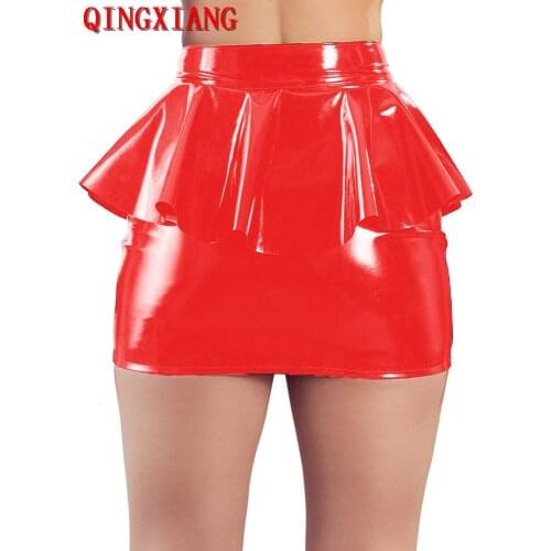 2021 S-XL Black Red Two Layers PU Sexy Short Skirt Faux Leather Women Clubwear Tight Fitting Mini Skirt Night Club Skating Skirt