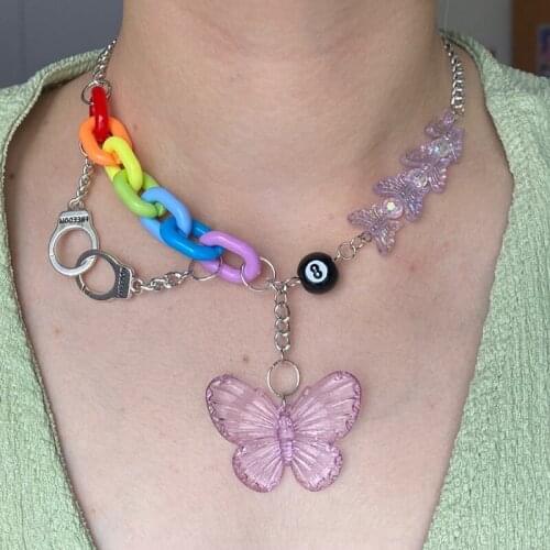 Acrylic Butterfly statement necklace for women plastic chain necklace for teenage egirls y2k jewelry wholesale items dropship