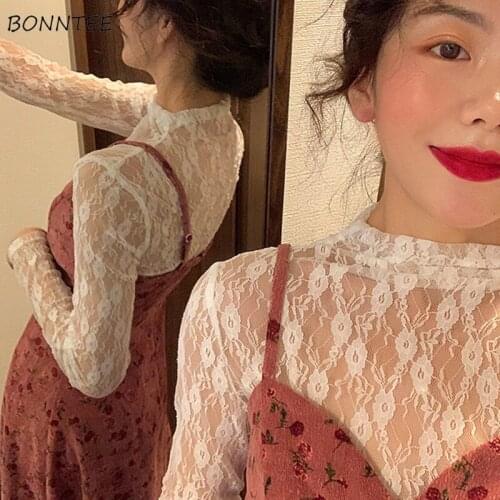 Blouses Women Slim Lace Mesh Thin Summer Sun-proof Basic All-match Ice Silk Fashion Translucent New Tender Female Streetwear