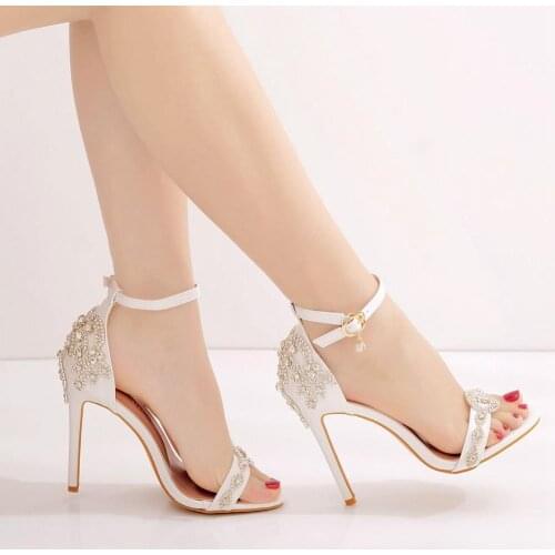 Women Sandals Summer High Heels Peep Toes Buckle Strap Bridal Shoes Party Luxury diamond Ladies White Wedding Shoe