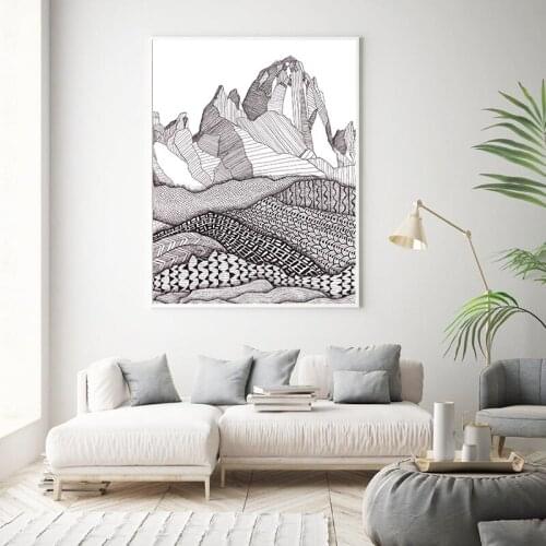 Black and White Patterns on Patagonia Art Print Mountain Landscape Canvas Painting Nordic Poster Wall Pictures Living Room Decor