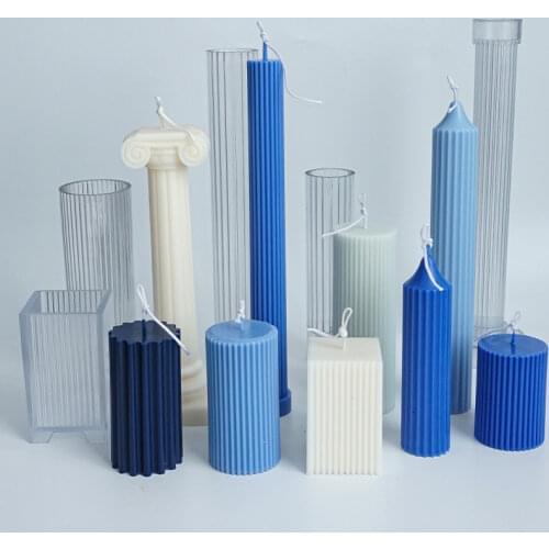 Long pole Stripe Candle Molds Plastic Pillar Candle Making Kit Large Cylinder Rib Candle Making Molds DIY Candle Making Supplies