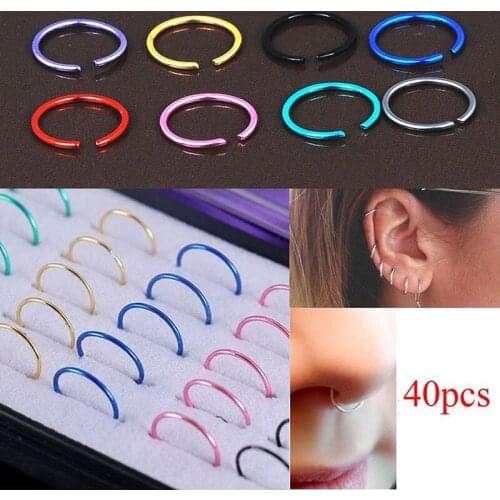 40PCS No Hole Unisex Punk Clip On Ear Without Piercing Fake Body Nose Lip Hoop Rings Jewelry Earrings For Women Men Gold Silver