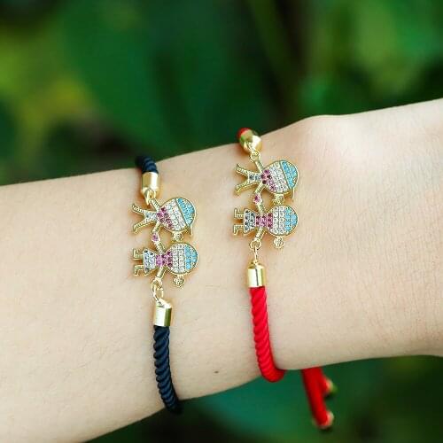 EYIKA New arrivals boys and girls Bracelet full mix color zircon bangle with red black Cotton rope Pull-out wristlet for couple