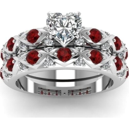 FDLK New Fashion Womens Red Rhinestone Heart Ring Bride Engagement Wedding Bands