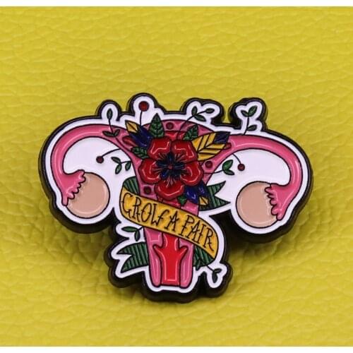 Feminist Enamel Pin Garden Flowers Gift Badge Girl Power Art Gifts for Girls Presents Grow a pair of ovaries GIRL POWER Anatomic
