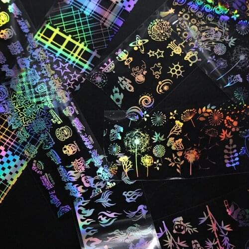 4*100cm/Roll Holographic Nail Foil Flame Dandelion Panda Bamboo Holo Nail Art Transfer Sticker Nail Art Decals Nail Decoration