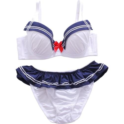 Sailor Suit JK Uniform Style Cute Japanese Bra & Panties Set Underwire Push Up Soft Underwear Intimates Set Kawaii Lolita