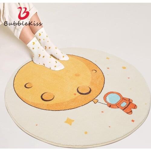 Bubble Kiss Cartoon Planet Round Carpet Kids Bedroom Lamb Cashmere Tatami Mat Home Living Room Decor Baby Crawling Bedside Rugs