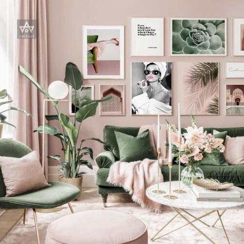 Morocco Door Wall Art Leaf Droplets Canvas Painting Nordic Aloe Posters And Prints Lipstick Woman Wall Pictures For Living Room