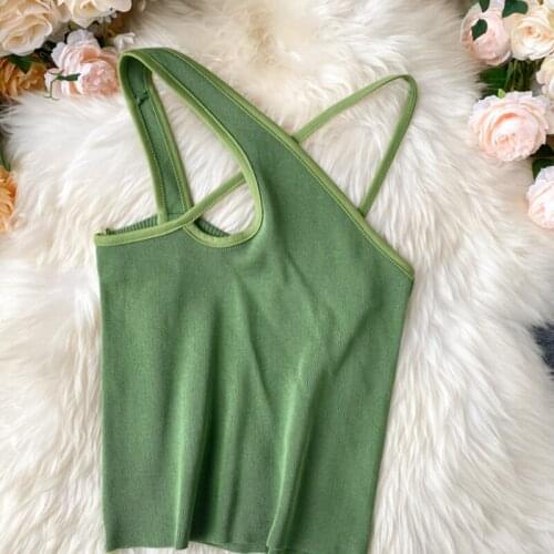 Sexy Cross Camis Slim Female Camisole Summer Hollow Out Streetwear Sleeveless Crop Top Solid Color Cotton Basic Women Camisole