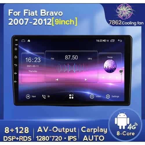 MEKEDE Android 10 API29 BT5.0 DSP Carply 6+128G Auto Radio Multimedia For Fiat/Bravo 2007-2012 1280*720QLED screen Radio Stereo