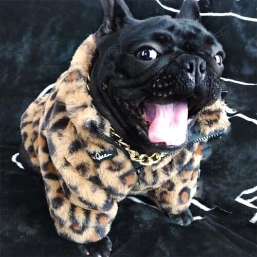 Fashion French Bulldog Leopard Print Winter Warm Pet Dog Clothes Small Medium Dogs Jacket Outfit Chihuahua Coat Costume YHC03