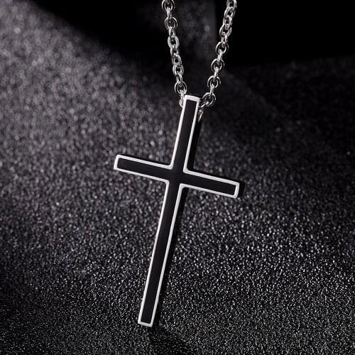 New Cross Necklaces & Pendants For Men Stainless Steel Black Colour Jesus Male Pendant Necklaces Prayer Jewelry Friends Gift